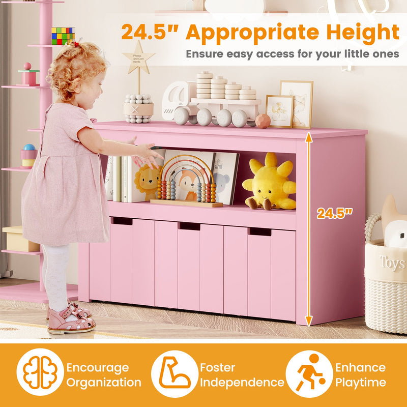 Kid Toy Storage Cabinet 3 Drawer Chest with Wheels Large Storage Cube Shelf-Pink