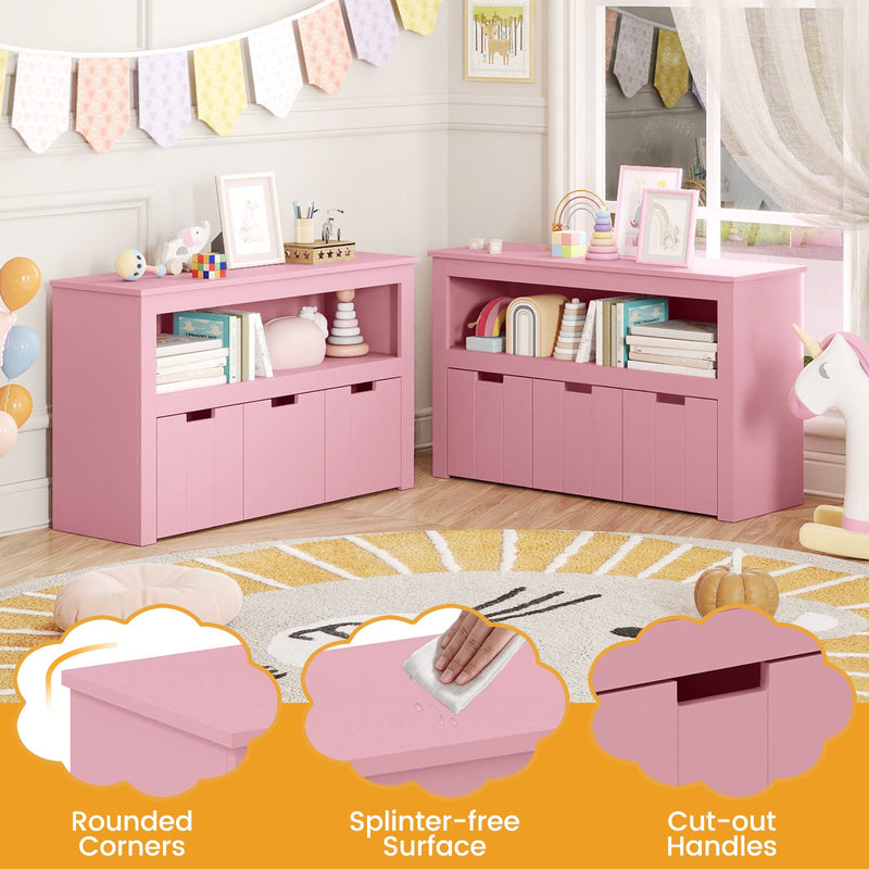Kid Toy Storage Cabinet 3 Drawer Chest with Wheels Large Storage Cube Shelf-Pink