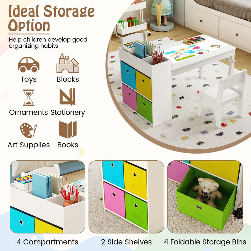 Kids Art Table and Chairs Set with 2 Chairs and Paper Roll-White