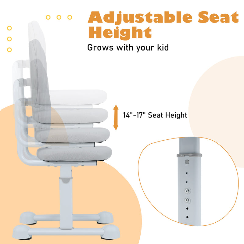 Kids Desk Chair Children Study Chair with Double Back Support and Adjustable Height-Gray