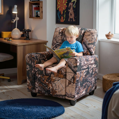 Kids Recliner Chair Push Back Toddler Reclining Armchair with Cup Holder-Camouflage