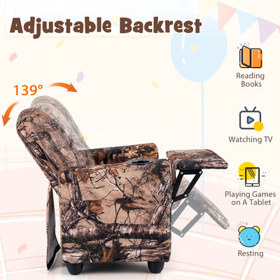 Kids Recliner Chair Push Back Toddler Reclining Armchair with Cup Holder-Camouflage