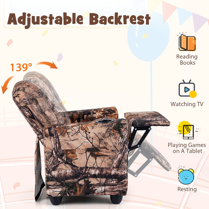 Kids Recliner Chair Push Back Toddler Reclining Armchair with Cup Holder-Camouflage