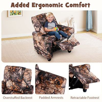 Kids Recliner Chair Push Back Toddler Reclining Armchair with Cup Holder-Camouflage