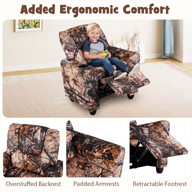 Kids Recliner Chair Push Back Toddler Reclining Armchair with Cup Holder-Camouflage