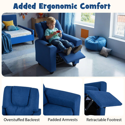 Kids Recliner Chair Push Back Toddler Reclining Armchair with Cup Holder-Blue