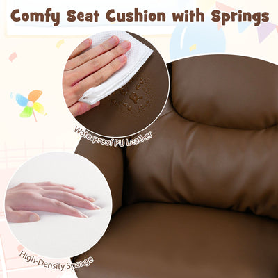 Kids Recliner Chair Push Back Toddler Reclining Armchair with Cup Holder-Brown