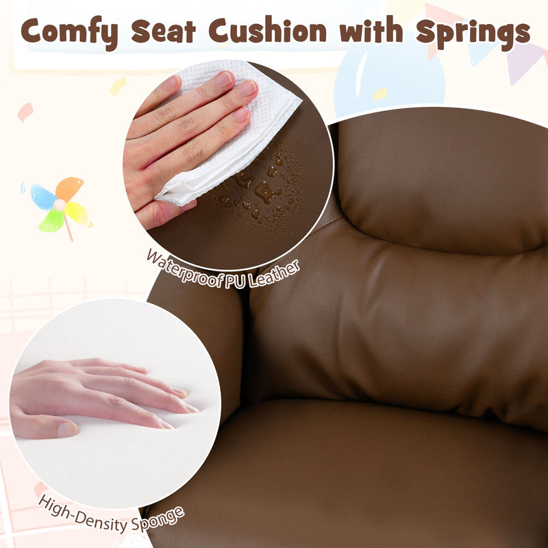 Kids Recliner Chair Push Back Toddler Reclining Armchair with Cup Holder-Brown
