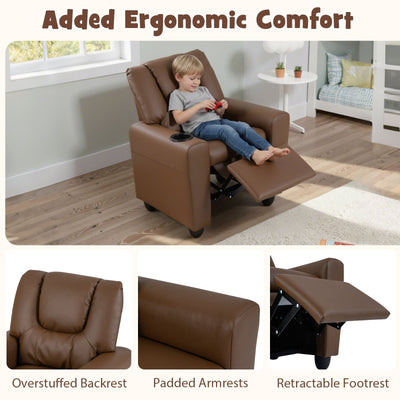 Kids Recliner Chair Push Back Toddler Reclining Armchair with Cup Holder-Brown