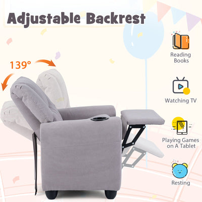 Kids Recliner Chair Push Back Toddler Reclining Armchair with Cup Holder-Grey