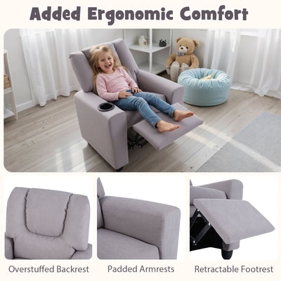 Kids Recliner Chair Push Back Toddler Reclining Armchair with Cup Holder-Grey