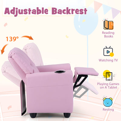 Kids Recliner Chair Push Back Toddler Reclining Armchair with Cup Holder-Pink
