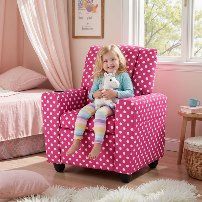 Kids Recliner Chair Push Back Toddler Reclining Armchair with Cup Holder-Red