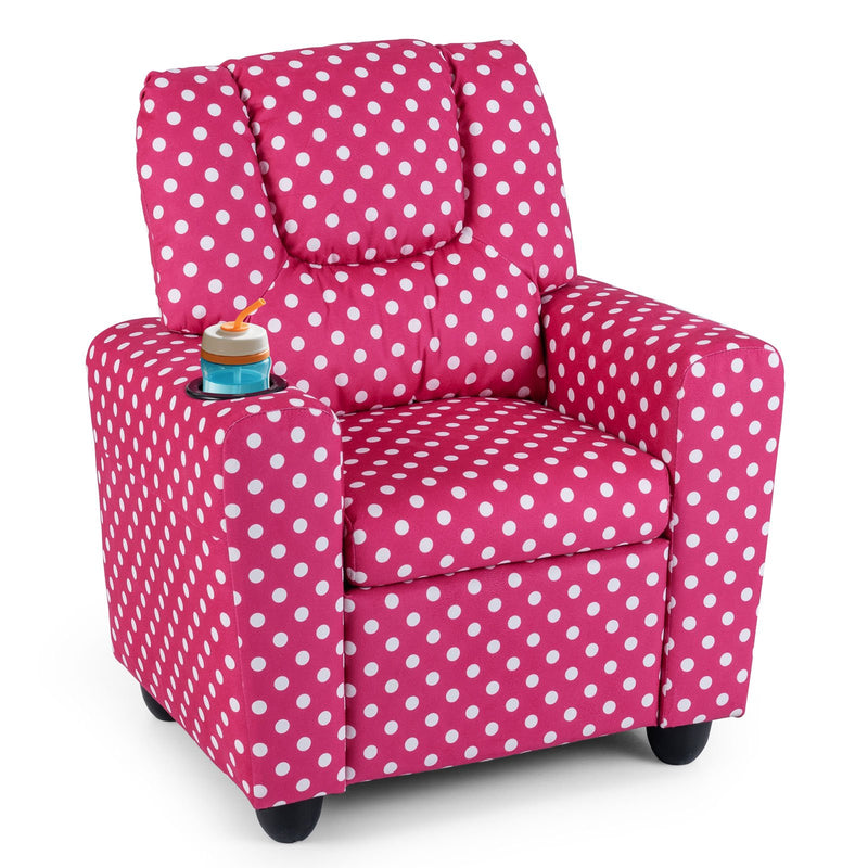 Kids Recliner Chair Push Back Toddler Reclining Armchair with Cup Holder-Red