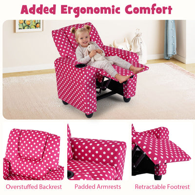 Kids Recliner Chair Push Back Toddler Reclining Armchair with Cup Holder-Red