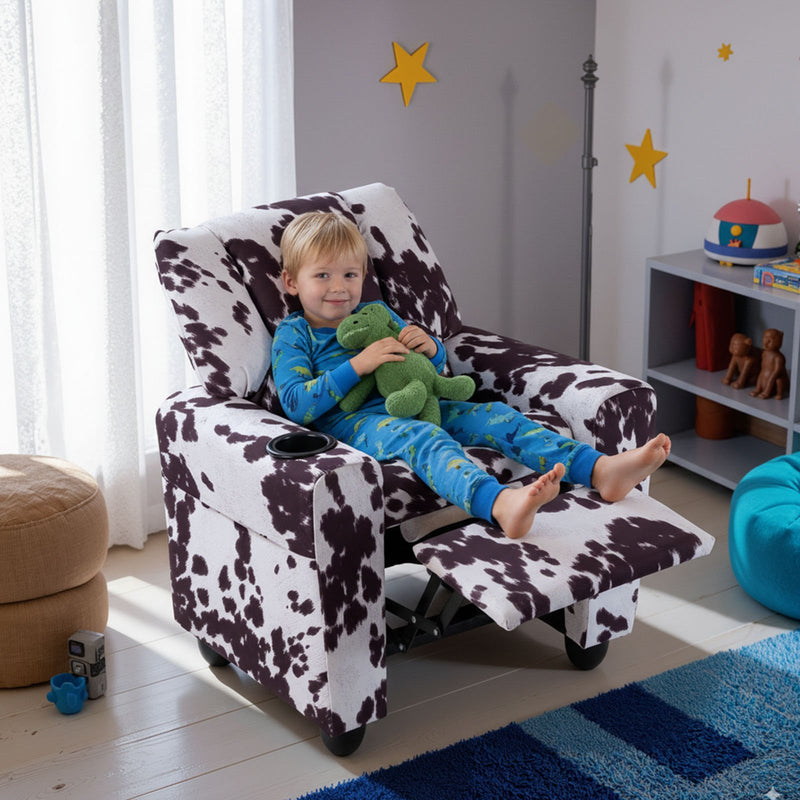 Kids Recliner Chair Push Back Toddler Reclining Armchair with Cup Holder-White