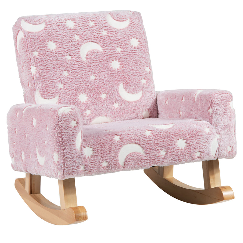 Kids Rocking Chair Upholstered Flannel Children Rocker with Solid Popl