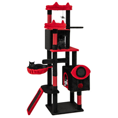 Large Gothic Cat Tree with Cat Condos and Plush Perches-Black & Red
