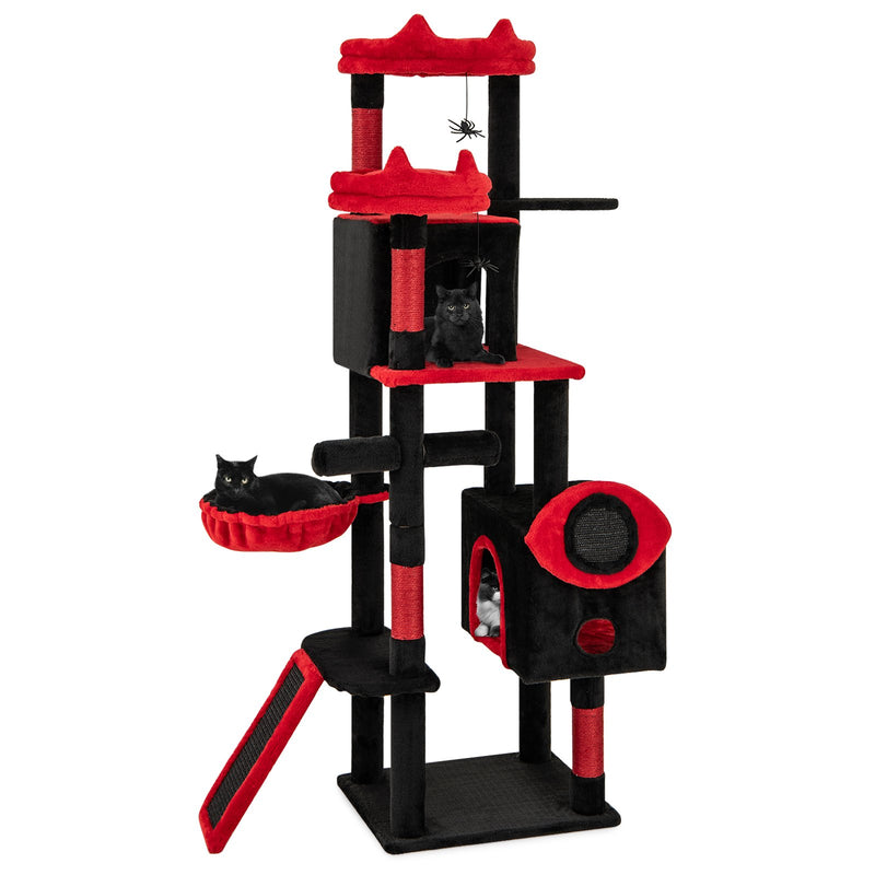 Large Gothic Cat Tree with Cat Condos and Plush Perches-Black & Red