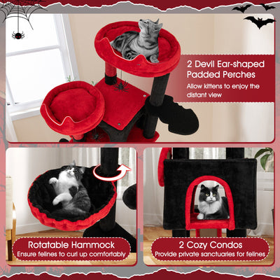 Large Gothic Cat Tree with Cat Condos and Plush Perches-Black & Red