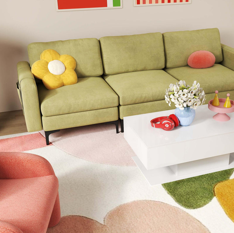 Living Room Deluxe Furniture Set-Accent Chair+Modular L-Shaped Sectional Sofa+LED Coffee Table