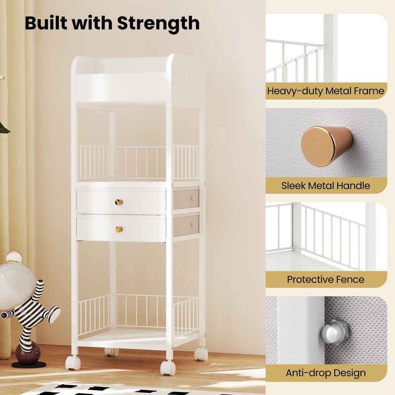 Makeup Organizer Floor Skincare Organizer Cart with Drawers and Storage Shelves-White