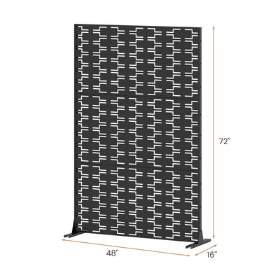 Metal Privacy Screen 72 x 48 Inch Freestanding Fence Panel Indoor Outdoor-Black