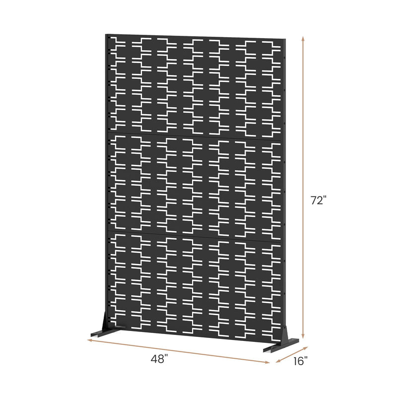 Metal Privacy Screen 72 x 48 Inch Freestanding Fence Panel Indoor Outdoor-Black