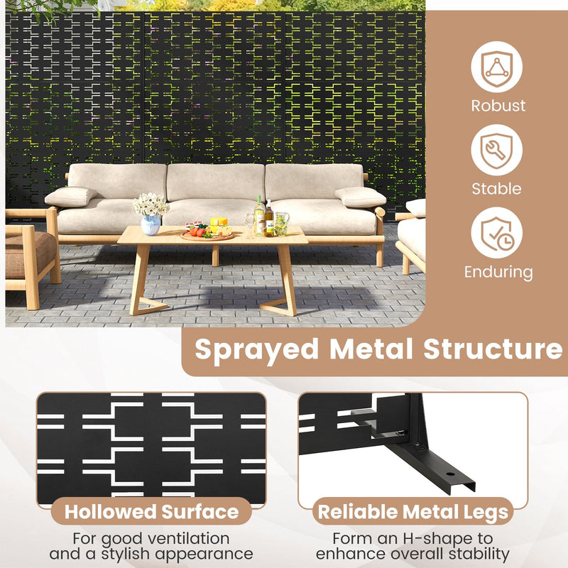 Metal Privacy Screen 72 x 48 Inch Freestanding Fence Panel Indoor Outdoor-Black