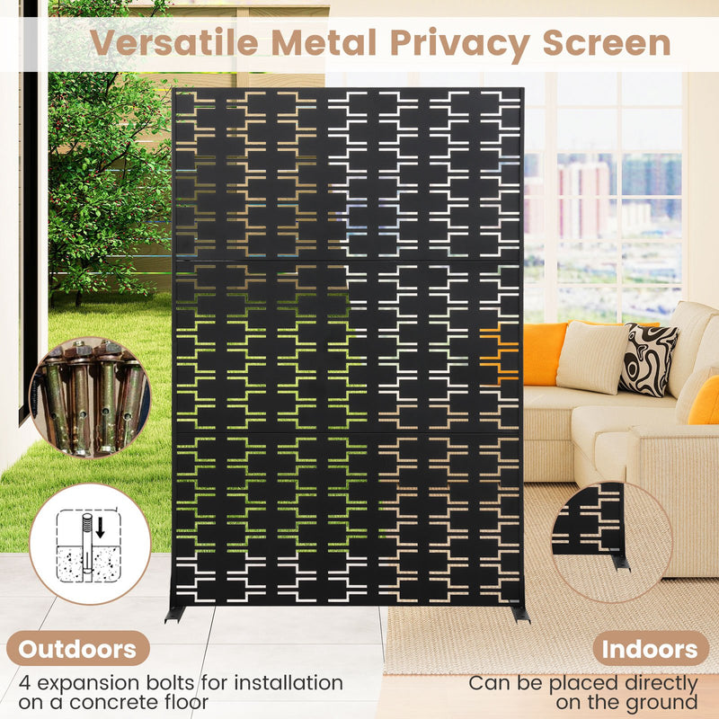 Metal Privacy Screen 72 x 48 Inch Freestanding Fence Panel Indoor Outdoor-Black