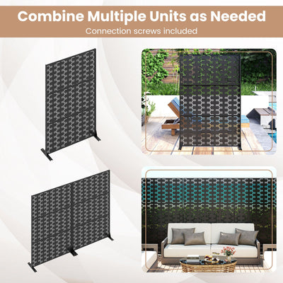 Metal Privacy Screen 72 x 48 Inch Freestanding Fence Panel Indoor Outdoor-Black