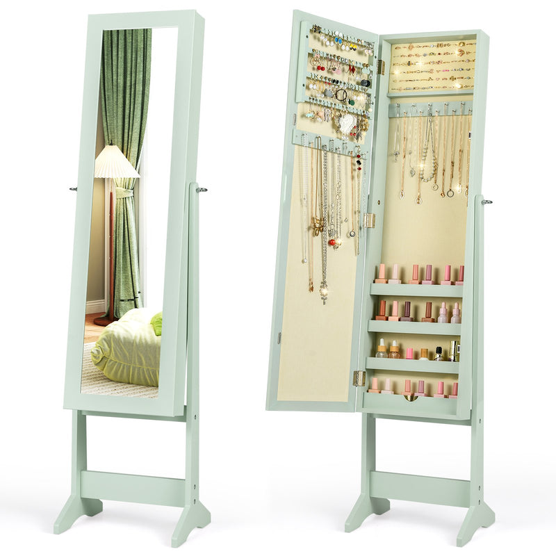 Mirrored Standing Jewelry Cabinet Storage Box-Green