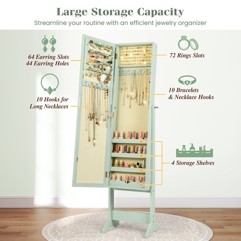 Mirrored Standing Jewelry Cabinet Storage Box-Green