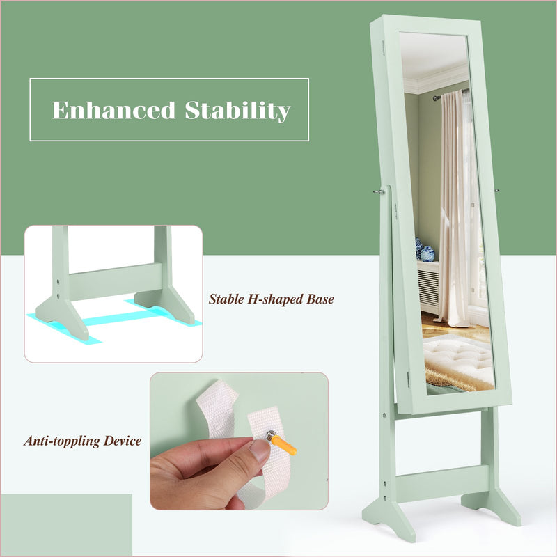 Mirrored Standing Jewelry Cabinet Storage Box-Green