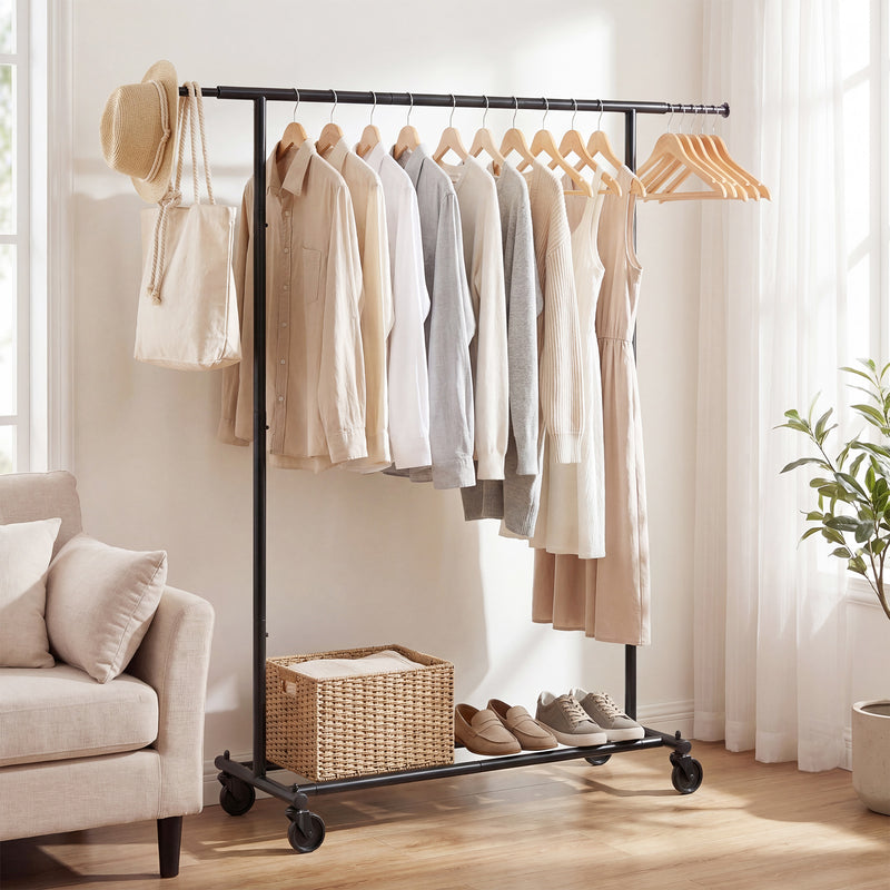 Mobile Garment Rack with Extendable Rods Heavy-Duty Metal Clothes Stan