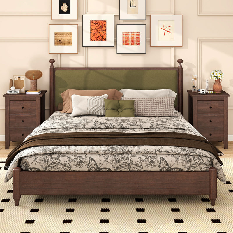 Set of 2 Nightstand End Beside Table Drawers-Walnut