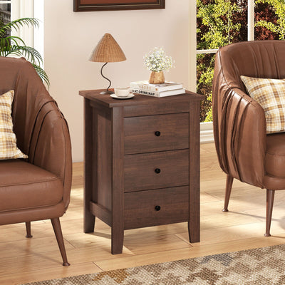Set of 2 Nightstand End Beside Table Drawers-Walnut