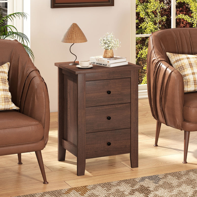 Set of 2 Nightstand End Beside Table Drawers-Walnut