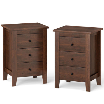 Set of 2 Nightstand End Beside Table Drawers-Walnut