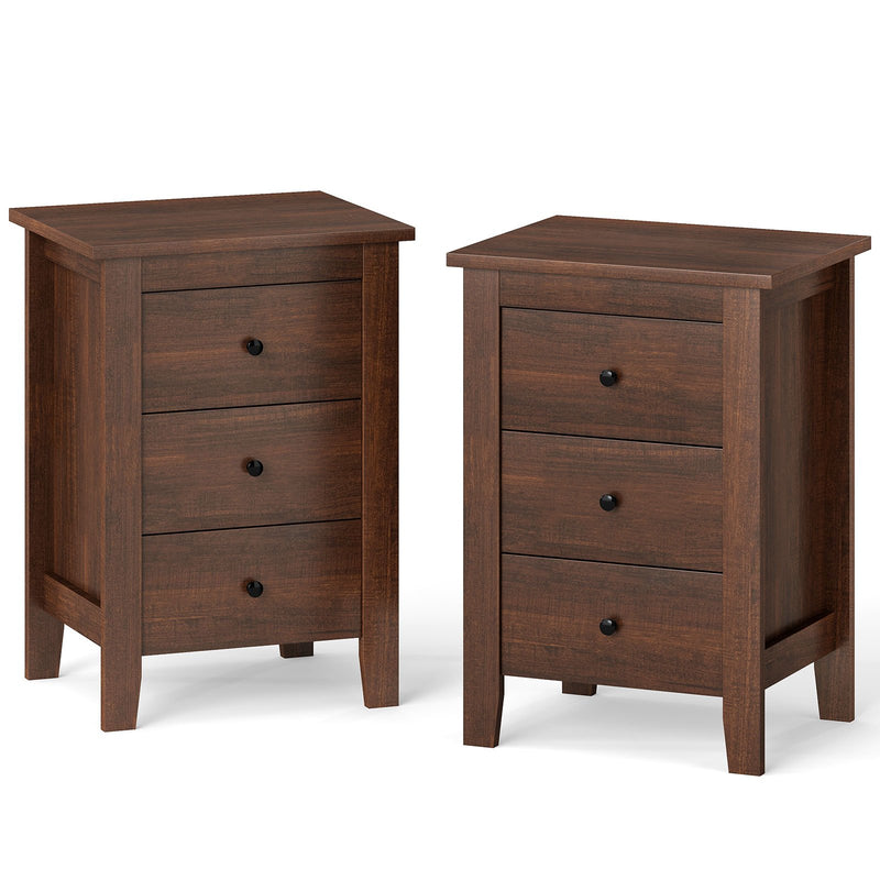 Set of 2 Nightstand End Beside Table Drawers-Walnut