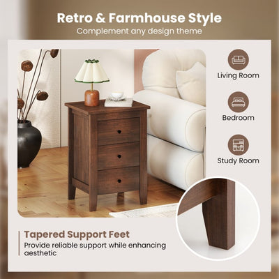 Modern Bedside Cabinet with 3 Drawers for Living Room and Bedroom-Walnut