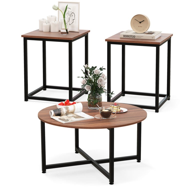 Modern Furniture Set with 2 Dining Chairs  Computer Desk and 3 Pieces Coffee Tables
