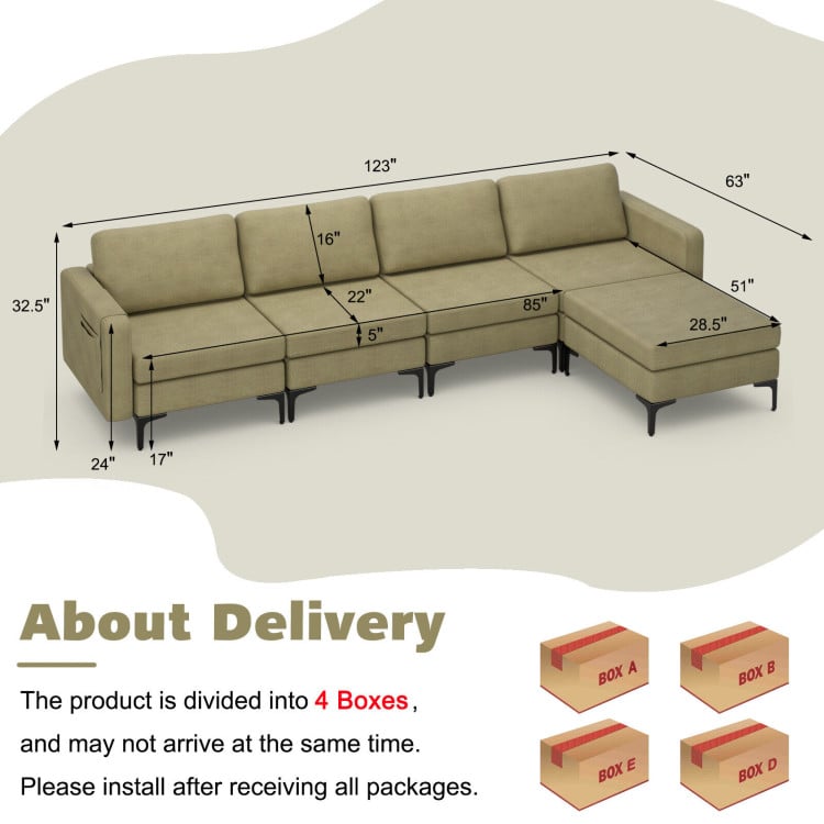 Modern Living Room Set: Modular L-shaped Sectional Sofa  Lift Top Coffee Table & 3-Globe Floor Lamp