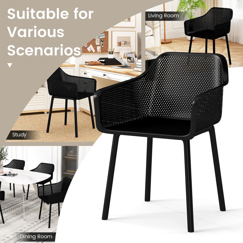 Modern Plastic Dining Chairs Set of 4 Kitchen Armchairs with Breathable Mesh Backrest-Black
