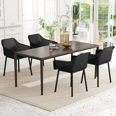 Modern Plastic Dining Chairs Set of 2 Kitchen Armchairs with Breathable Mesh Backres-Black
