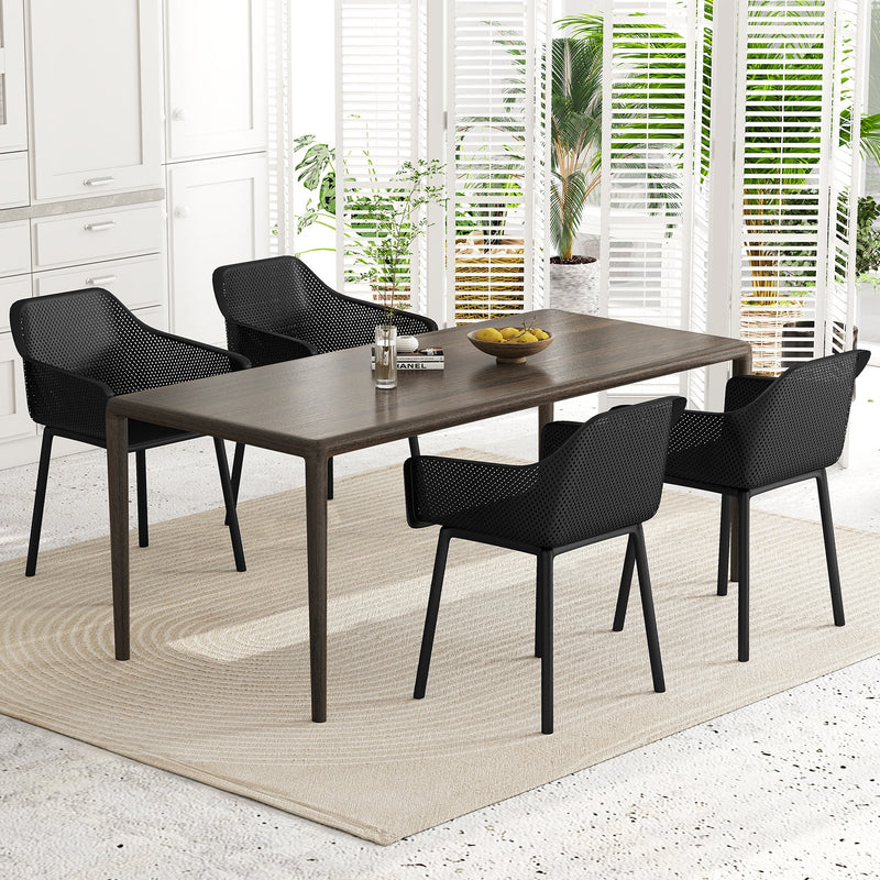 Modern Plastic Dining Chairs Set of 2 Kitchen Armchairs with Breathable Mesh Backres-Black