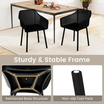 Modern Plastic Dining Chairs Set of 2 Kitchen Armchairs with Breathable Mesh Backres-Black