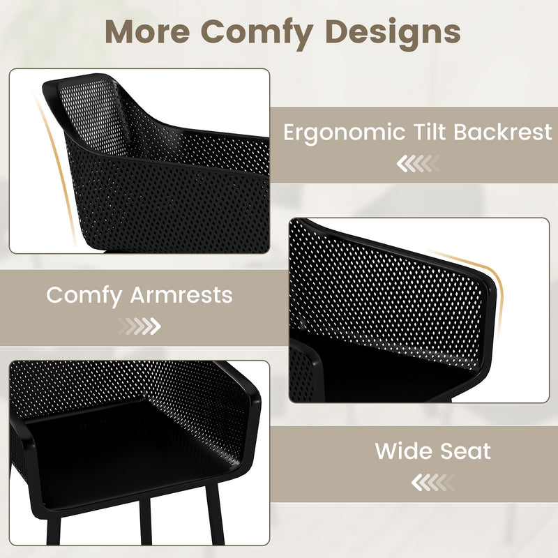 Modern Plastic Dining Chairs Set of 2 Kitchen Armchairs with Breathable Mesh Backres-Black