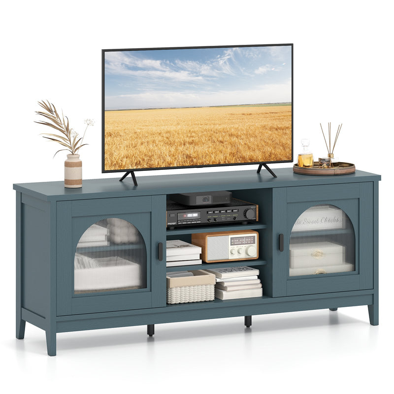 Modern Vintage TV Cabinet with Adjustable Shelves and 2 Cable Holes for TVs up to 65 Inches-Turquoise