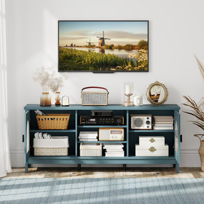 Modern Vintage TV Cabinet with Adjustable Shelves and 2 Cable Holes for TVs up to 65 Inches-Turquoise